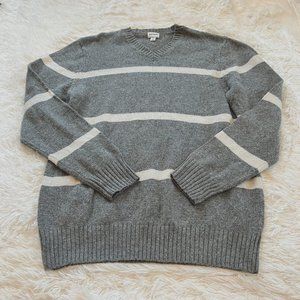 OLd Navy Men Sweater Size XL Gray White Stripe Wool Blend Grandpa Pullover 15790